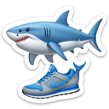 Un tiburón con zapatillas nike azules sticker
