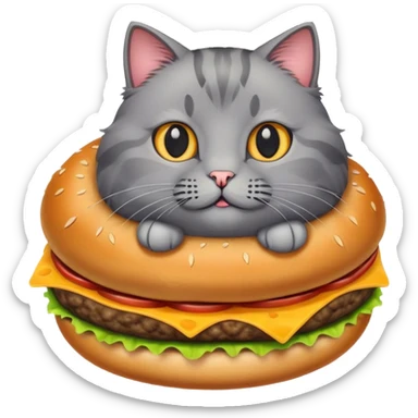 Grey cat like hamburger sticker