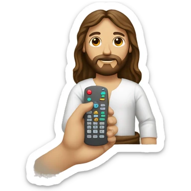 Jesus con un control remoto de tv  en la mano sticker