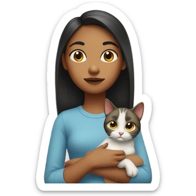a girl raising her eyebrows while holding a cat sticker