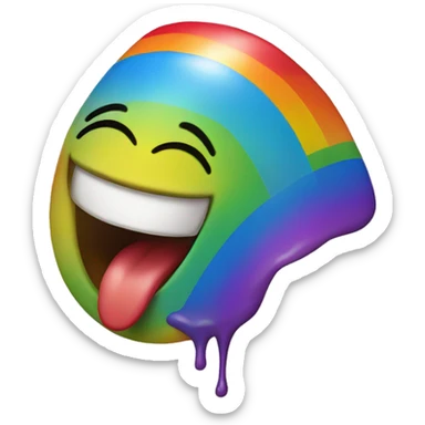 A rainbow-colored emoji or caricature sticking out its tongue sticker