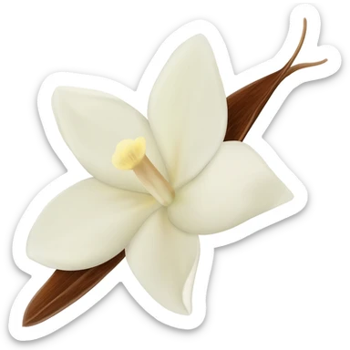 White vanilla flower with brown pod sticker