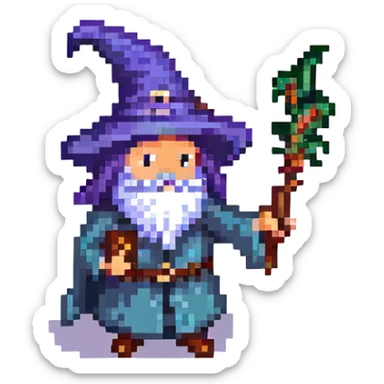 wizard bean casting a spell pixel art sticker