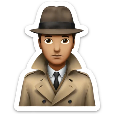 Icon for Detective Movie: A vintage movie poster-style design featuring a mysterious detective, shadowy alleys and a foggy cityscape. Include classic noir elements like a fedora, trench coat, and a dimly lit street. Bold typography and retro cinematic style. Transparent background. sticker