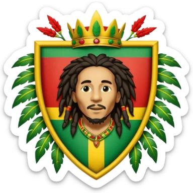 Bob Marley heraldic crest made with ethiopian colors sticker