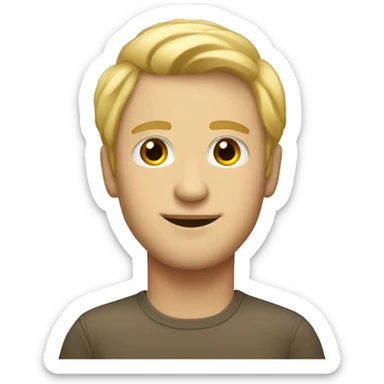 Blonde with relaxed short curtains guy, longer than average oval shaped face, brown eyes sticker