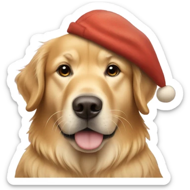 A golden retriever wearing a walrus hat sticker
