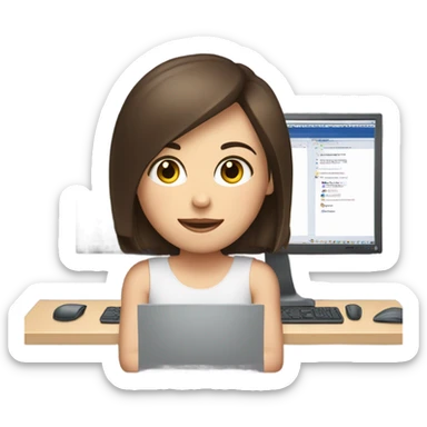 Brunette white girl on computer  sticker