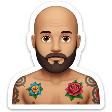 bald man with a beard and colorful tattoos sticker