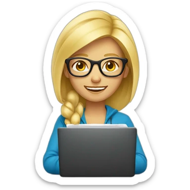 fille BLONDE à lunettes qui travaille sur ordinateur sticker