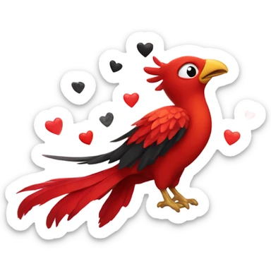Red phoenix bird with black love hearts and stars  sticker