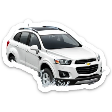 white chevrolet captiva in water with foam sticker