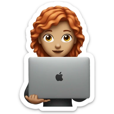 A red-haired girl with a MacBook  sticker