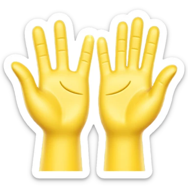A 3D digital emoji of two yellow cartoon hands doing a joyful high five, palms clapping together in the air, with bright sparkles and motion lines to show excitement and celebration, Apple emoji style sticker