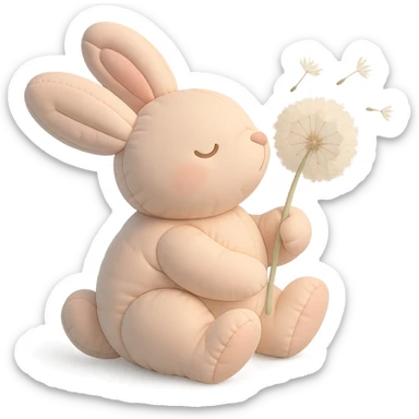 bunny holding a dandelion in the breeze, gentle spring vibe, soft pastel colors, cushion style sticker