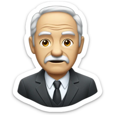 angry old man with no beard and no mustache but sideways hair. He is wearing a suit sticker