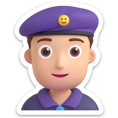 a young man with a beret, 3D emoji style sticker