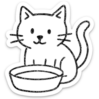hand drawn outlined icon of a cat with a saucer of milk sticker