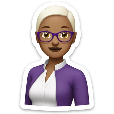 bald woman with purple glasses sticker