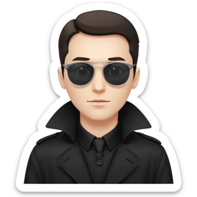 white man in black trenchcoat and matrix sunglasses sticker
