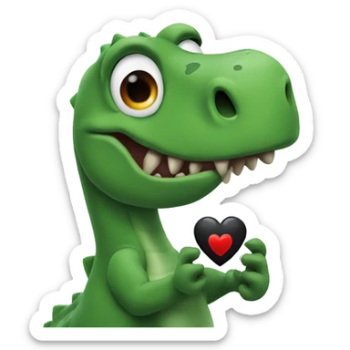 The dinosaur is holding a black heart in its hands  sticker