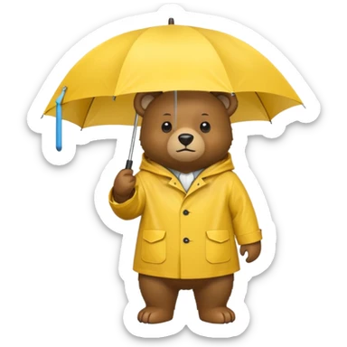 Bear with umbrella, wearing rain coat sticker