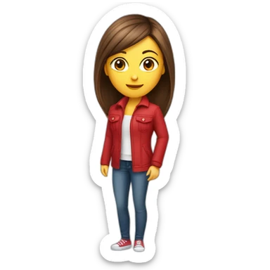 Fille cheveux lisse et cour et rouge avec veste rouge ouverte sticker