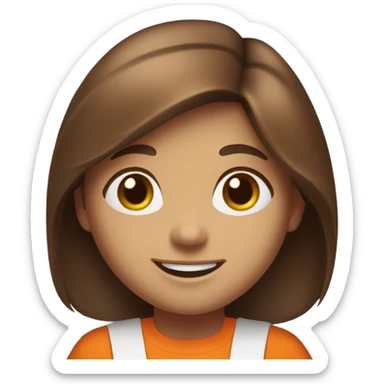 smiling girl with  long brown hair and orange apron sticker