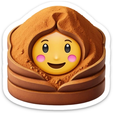 small mound or soft scatter of fine, light brown to beige-green powder with smooth matte texture and delicate speckling, slightly uneven surface, freshly ground spice, apple emoji style, soft lighting, subtle shadows, transparent background, emoji scale sticker