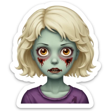 Uma menina zombie com um cabelo ondulado curto, com a franja pro lado sticker
