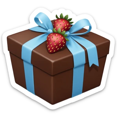 a pale blue package with chocolate-dipped strawberries around it, emoji style sticker