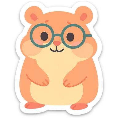 nerd hamster with soft colors, glasses, shy smile sticker