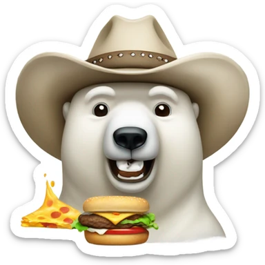 Polar bear wearing a cowboy hat and grilling cheeseburgers sticker