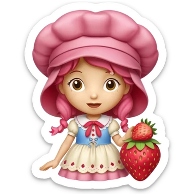 Isolated, detaile illustration of the most incredibly adorable realistic modern, vintage cartoon character strawberry shortcake
figurine imaginable, toy style. sticker