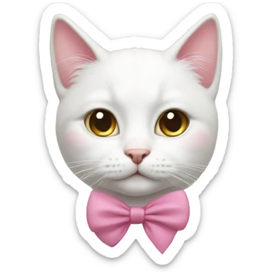 White cat with pink hair bow on forehead  sticker
