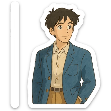 ghibli style illustration of a man sticker