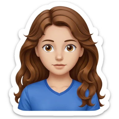 brown hair, hazel eyes, blue athletic shirt, wavy long hair  girl sticker