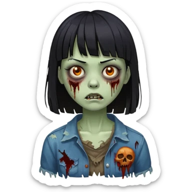 Zombie woman with black hair and bangs sticker