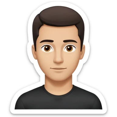 Attractive man in his 40s with youthful appearance, light brown skin, elongated face, defined jawline, medium dark eyes, arched eyebrows, straight nose, handsome friendly expression, short dark hair styled upward, athletic build, wearing a fitted black t-shirt sticker