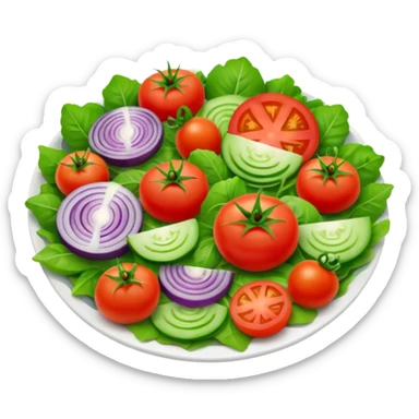 Salad community avatar in clean emoji-style illustration. Classic salads like Olivier, Greek or Tashkent, vibrant greens and colorful ingredients, simple shapes, flat design, high contrast, fresh and inviting. sticker