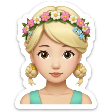asian woman blonde flower crown with hair bun sticker