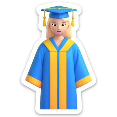 Ukrainian student with blue and yellow clothing, graduation cap sticker