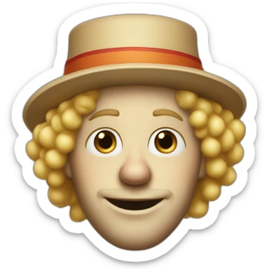 a clown wearing a big elongated hat and blond hair who’s name is hans sticker