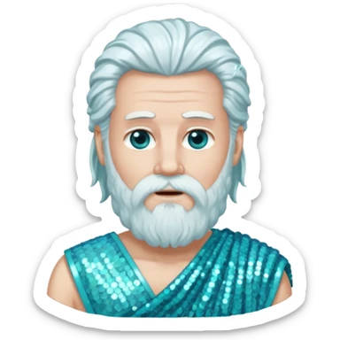 Uranus from Roman Deities with long white hair and beard, pale cyan sequin toga sticker