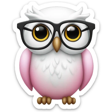 White and pink owl with black glasses sticker