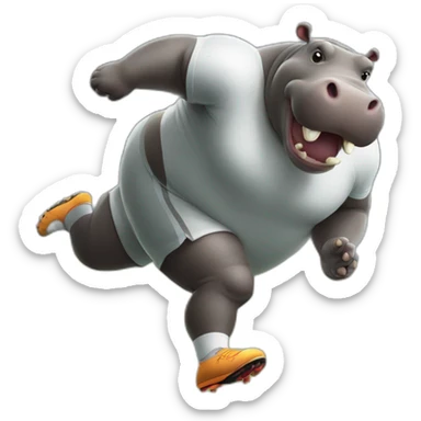 fat soccer player hippo running and kicking sticker