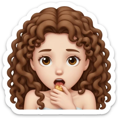 Pale girl with curly long brown hair choking emote sticker