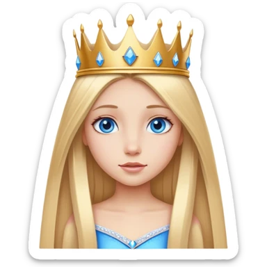 Straight long blonde hair and blue eyes girl and princess crown sticker