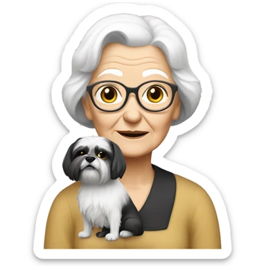 old lady with a BLACK And WHITE shitzu dog  sticker