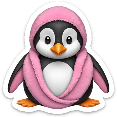 Ein Pinguin mit einer Kuschel Decke in Rosa der sich ein Kuschelt sticker